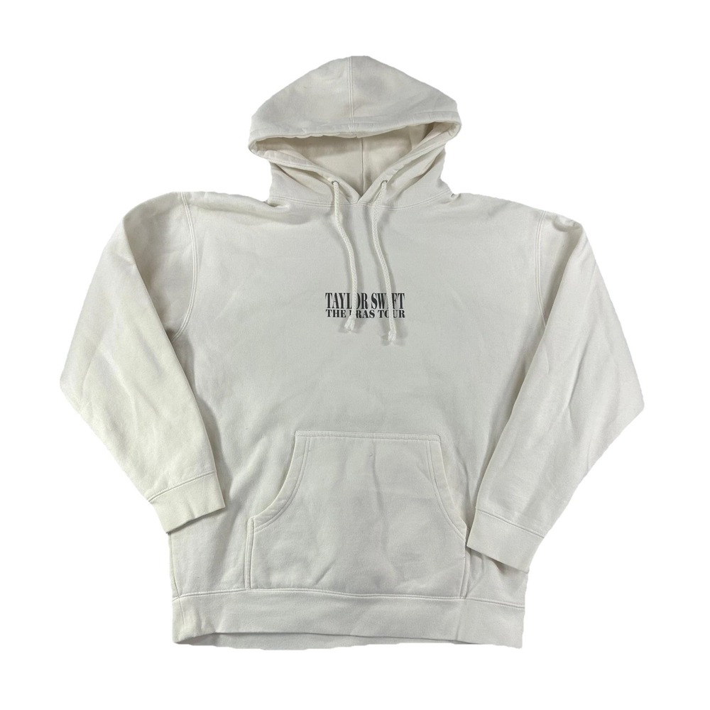 Taylor Swift Eras Tour Hoodie Womens Large‎ White Fleece Pullover Back Graphic